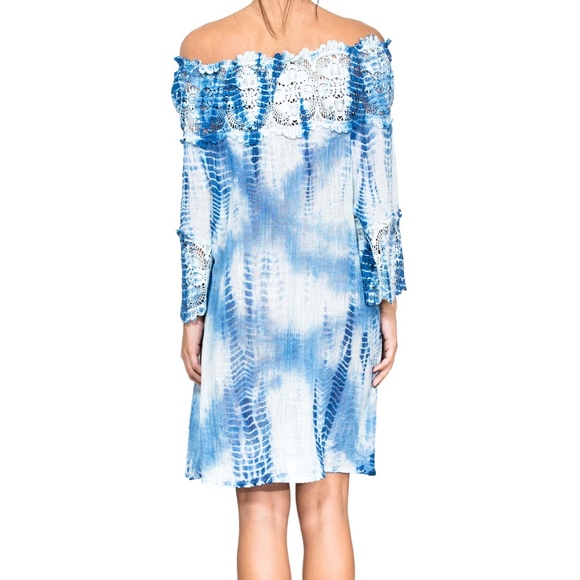 Last 1! NWT Off the Shoulder Crochet Trim Tie Dye Dress - Picture 7 of 7